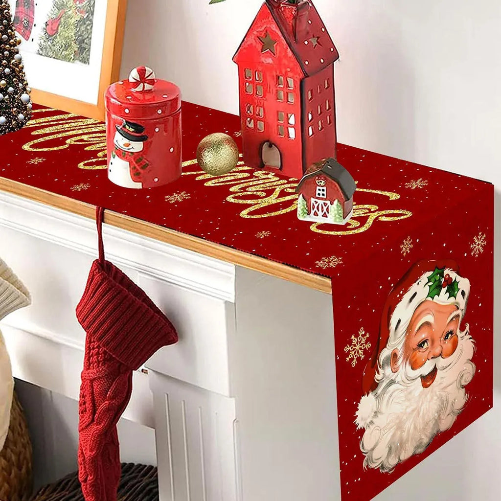 Polyester Christmas table flag 181x35.5cm American style Santa Claus Head Statue for dining tables