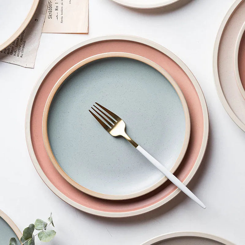 Blue matte ceramic plate with 10 inch diameter on table setting