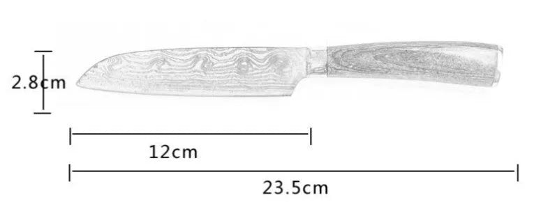 Carpenter's Special kitchen knife with laser Damascus pattern blade and coloured wood handle