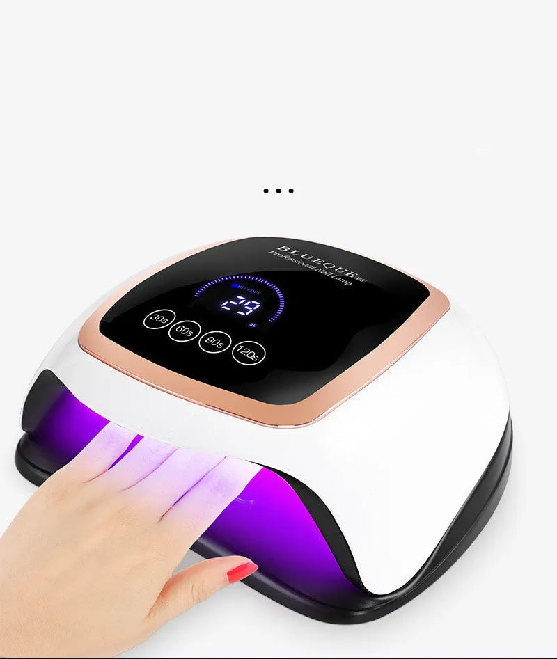 BLUEQUE V3 168W UV LED nail lamp with 42 gold wire beads, ABS plastic housing, compact 23.5cm x 20cm x 8cm