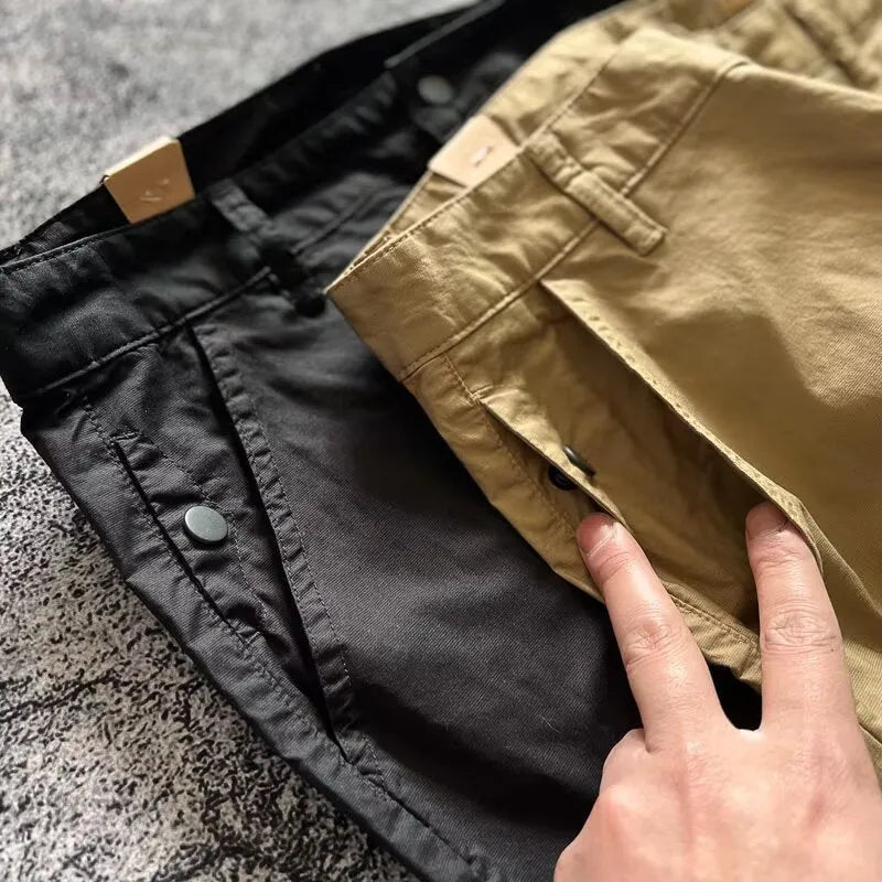 Casual loose straight track pants for men in black cotton solid colour