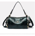 PU leather Boston pillow bag in khaki with stitched seams and stone pattern, double shoulder straps, internal pocket