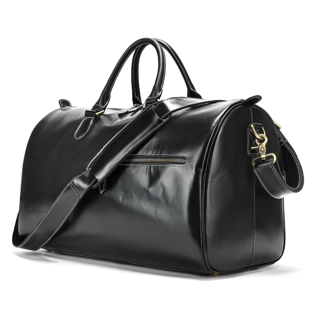 Men's genuine leather crossbody bag showing vintage design with substantial 48.3cm width dimensions