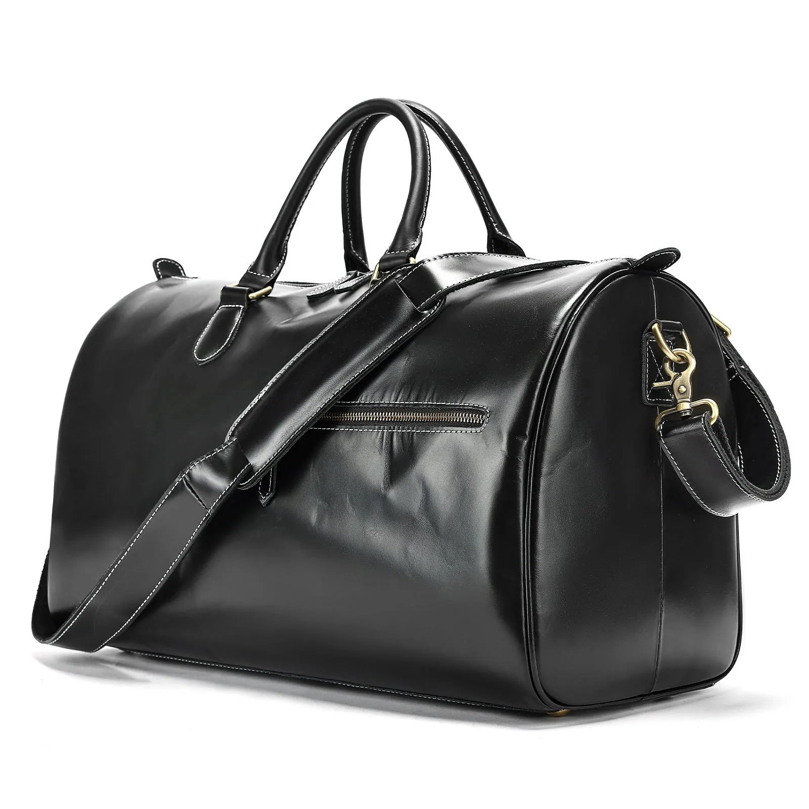 Men's genuine leather crossbody bag showing vintage design with substantial 48.3cm width dimensions