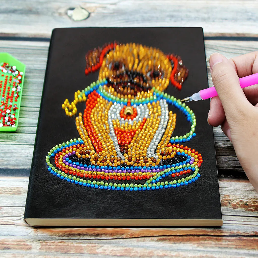A5 black diamond painting notebook with 50 blank pages for craft projects.