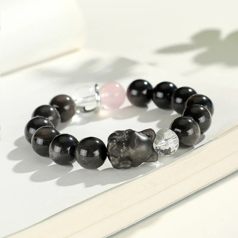 Silver Stone Fox Crystal Beaded Bracelet with diamond-shaped beads and electroplated finish