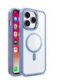 Magnetic transparent silicone phone case for iPhone on a MagSafe charger, showing clear back and coloured bumper.