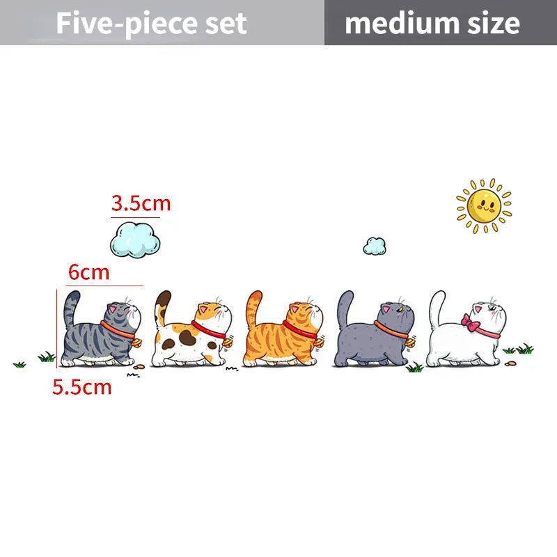 Five walking cats car sticker in waterproof PVC material available in three sizes for vehicle decoration