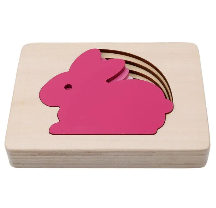 Wooden Montessori multi-layer animal puzzle with gradient colour panel, 15 x 11 x 2.5cm, for 1-3 year olds