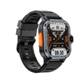 Black and silver student smartwatch with touch screen showing interface for Bluetooth calling and heart rate monitoring