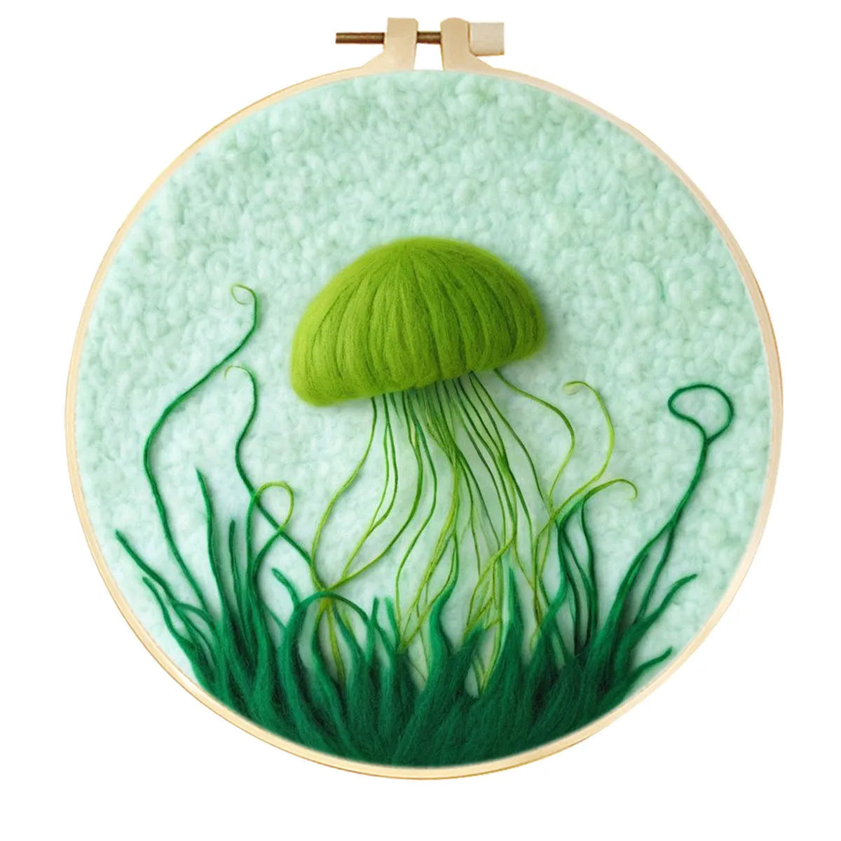 Round linen embroidery frame with wool felt floral decoration kit for three-dimensional wall art