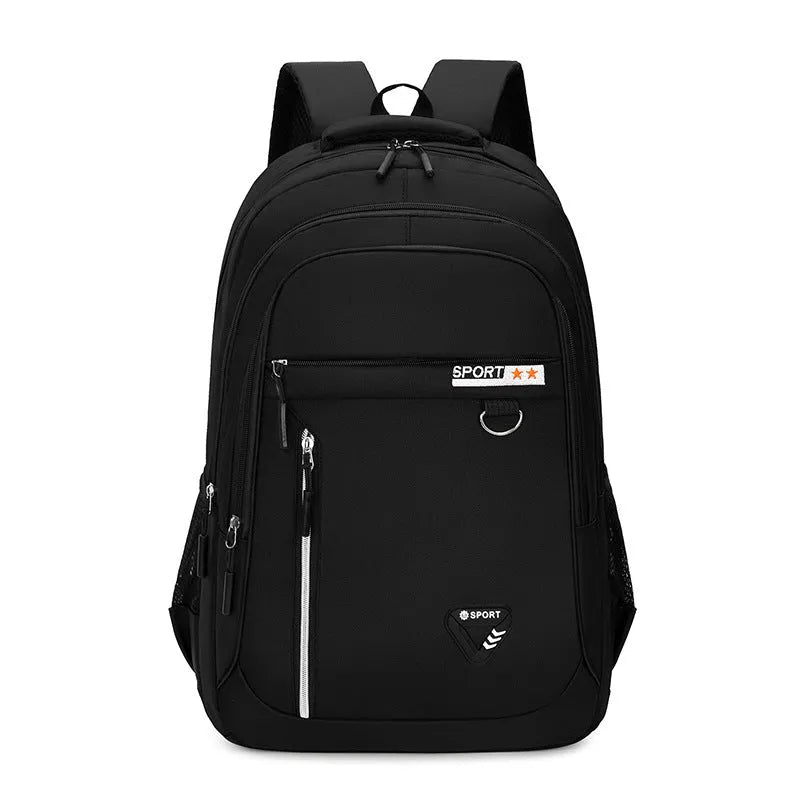 Men's Oxford cloth schoolbag with air pillow belt in multiple colour options showing letter pattern design
