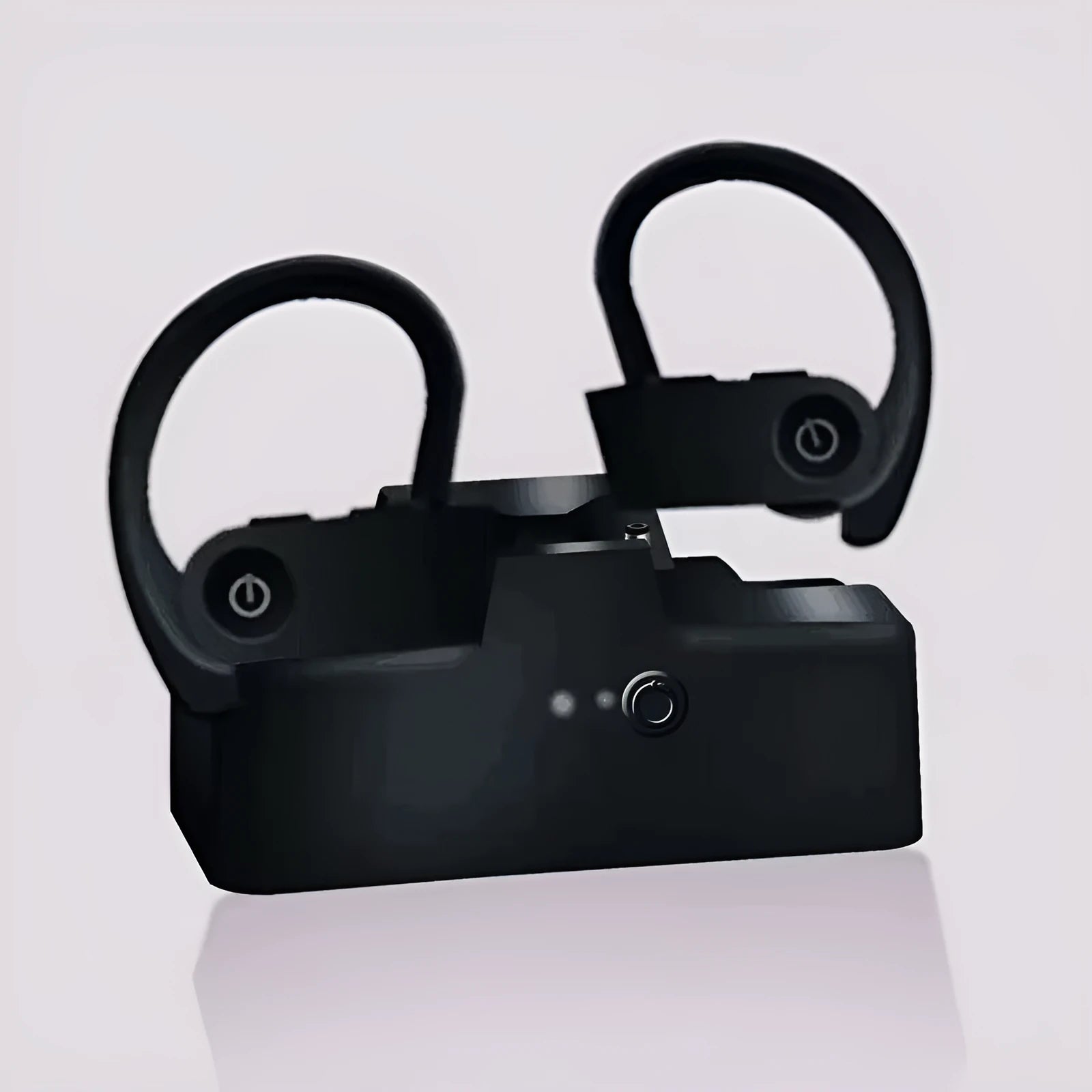 Ear hook sport wireless headphone in black with stereo sound and voice control for active use