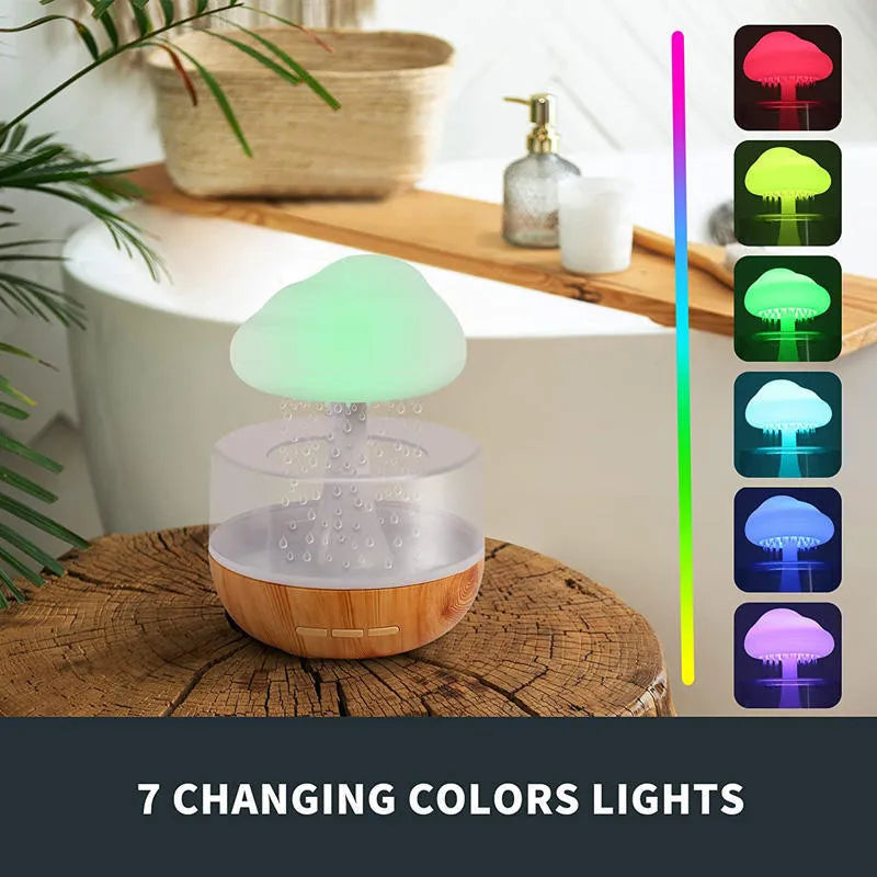 White raining cloud desk humidifier and essential oil diffuser with mushroom lamp night light