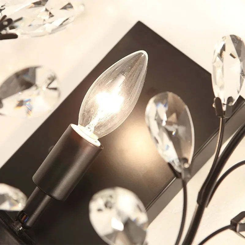 American style crystal wall lamp 33cm diameter 29cm height black finish for hallway