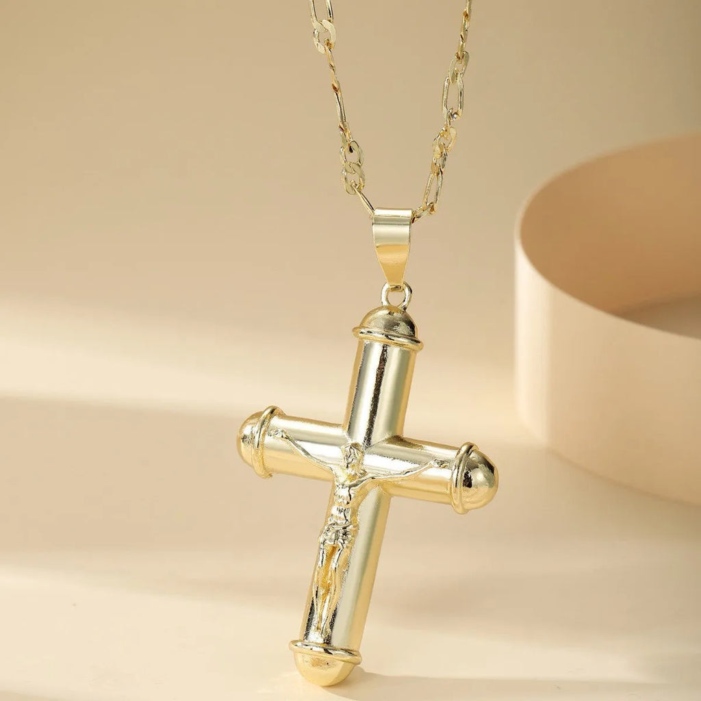 14k gold-plated copper cross necklace, unisex long chain, 51-60cm perimeter, style XL120-XL122