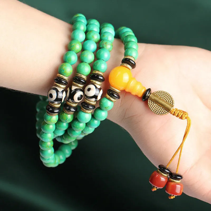 Natural turquoise bracelet with 108 polished 8mm round beads in traditional national style
