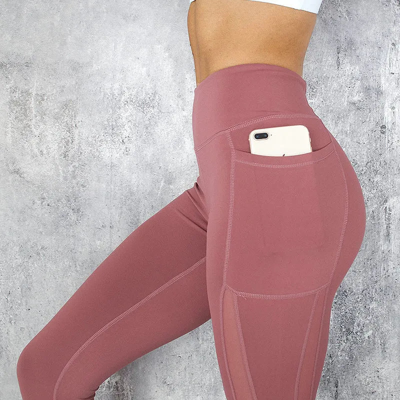Women high waist fleece leggings with pockets in black solid colour nine-length