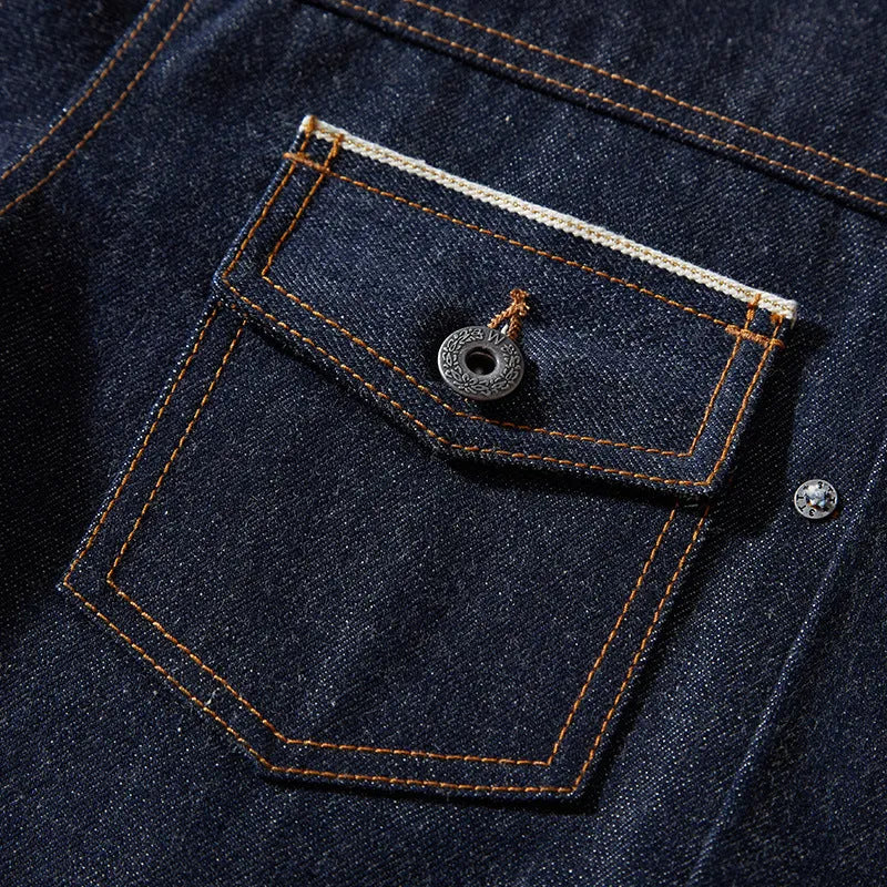 Men's raw pulp colour Japanese-style loose cotton jacket with straight hem and patch pockets