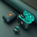 Black and blue in-ear Bluetooth wireless stereo earbuds for hands-free calling.