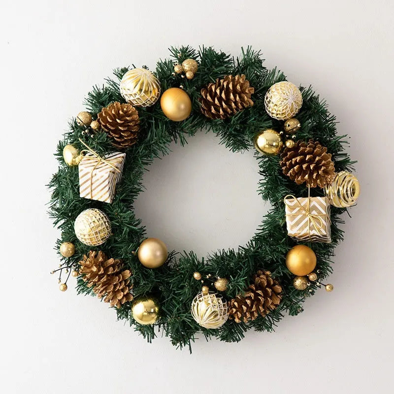 Christmas hanging vine ring wreath with red or golden gift bag, PVC decorative door hanging in 25cm, 35cm or 45cm