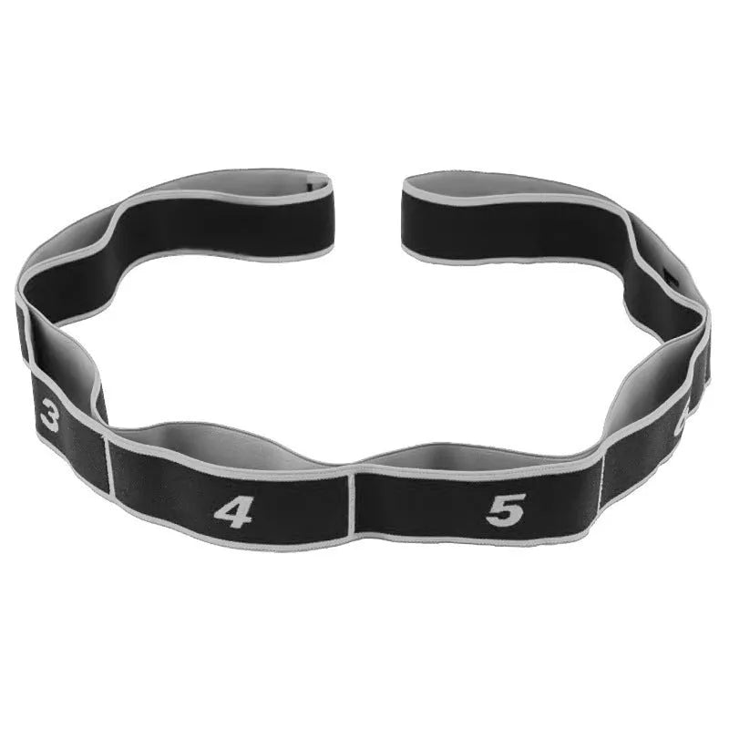 Multi-section elastic yoga stretch strap in various colours for fitness and sports.