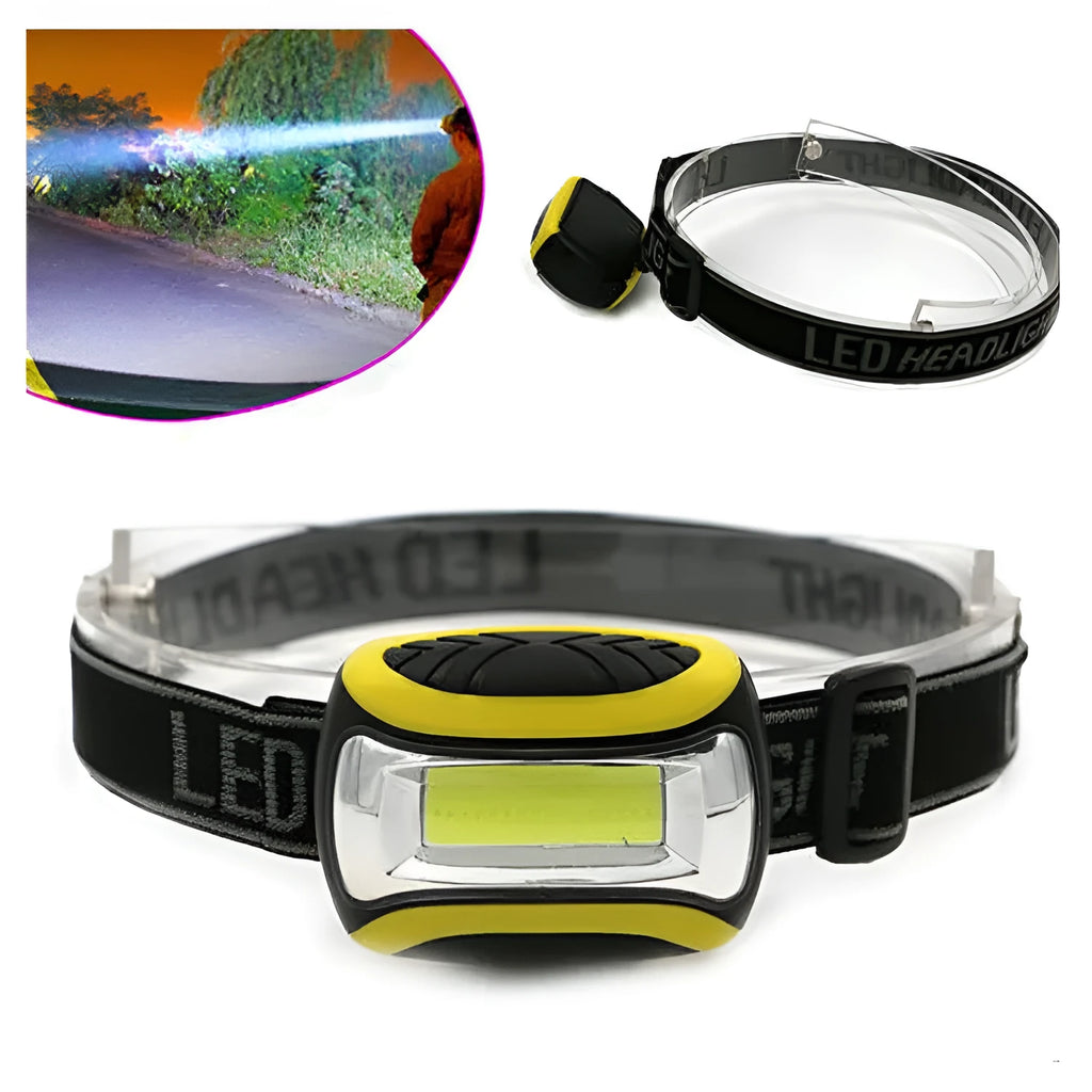Yellow plastic COB LED headlamp with three-speed adjustment for outdoor use