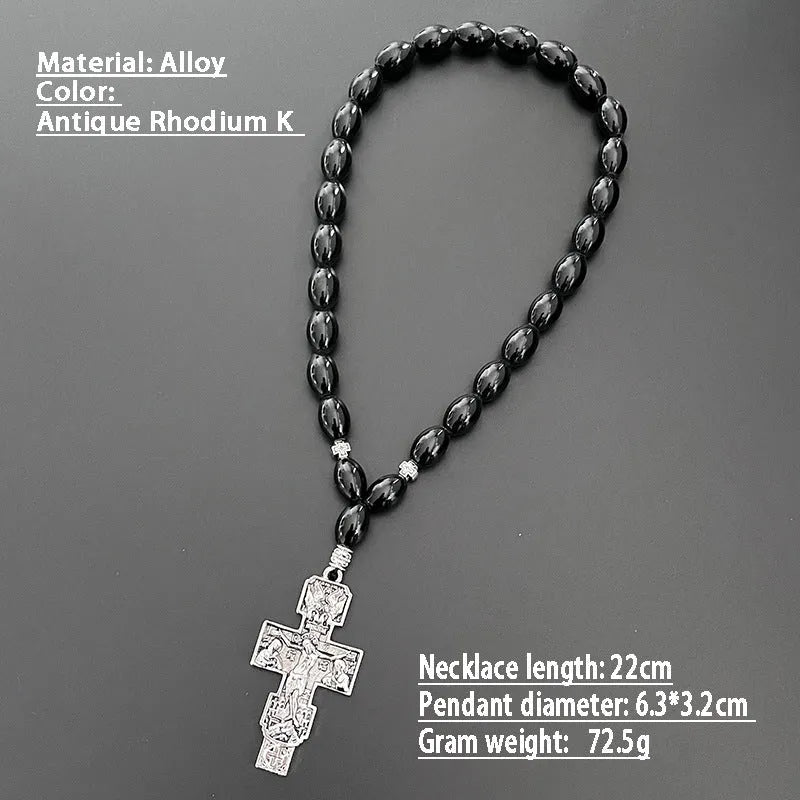 Cross beads metal car rearview mirror pendant with crown and Roman numerals in Ancient Gold finish