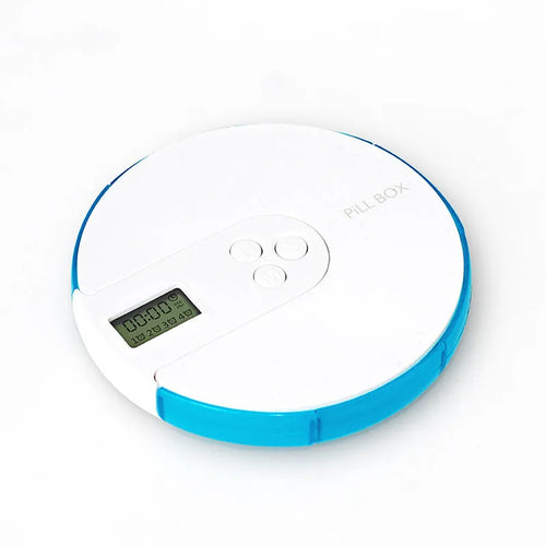 7-compartment alarm clock pill dispenser, 11 x 11 x 2.0 cm, with 24-hour reminder