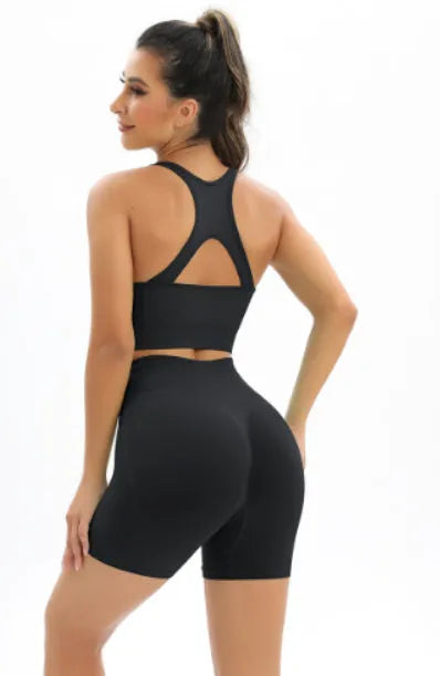 Womens seamless shorts fitness suit in black and white, summer athletic wear tight fit