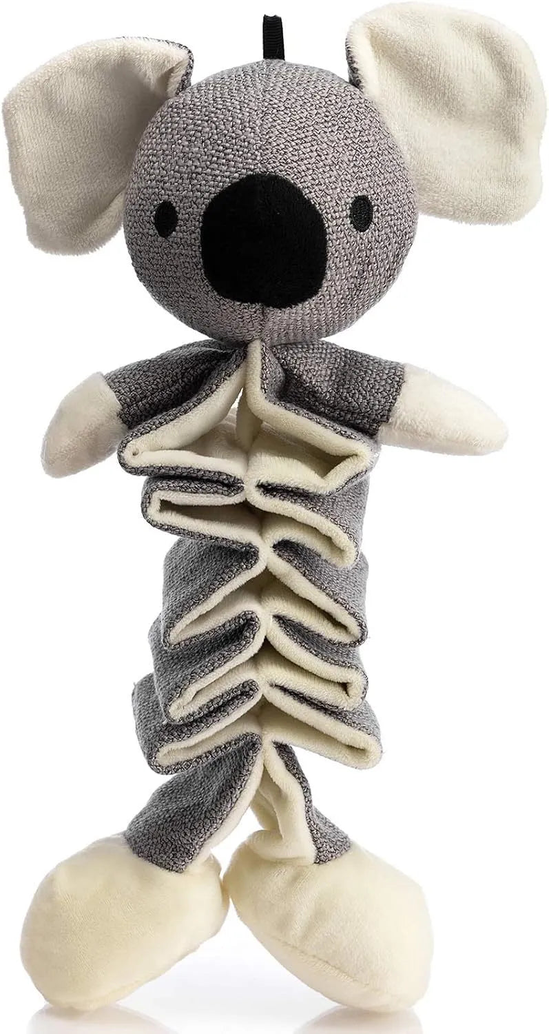 Hollypet grey koala plush dog chew toy with crinkle paper, measuring 30cm long.