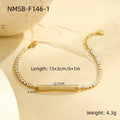 Diamond-embedded lettering bracelet, stainless steel, 18K electroplated, geometric quadrangle, 41-50cm
