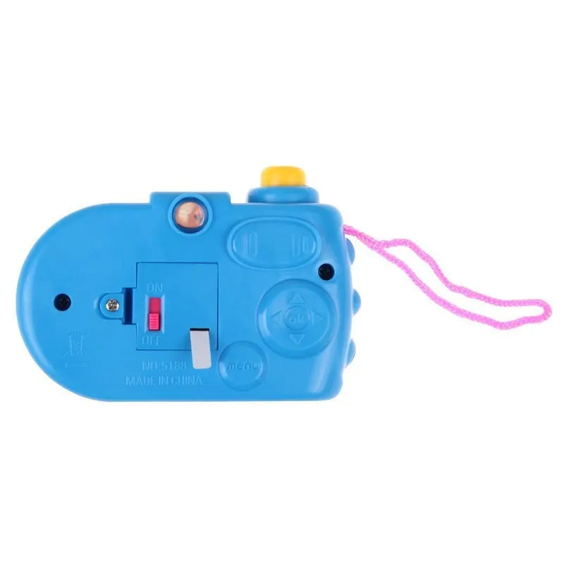 Kids projection camera educational toy showing animal images with sliding lens cap mechanism