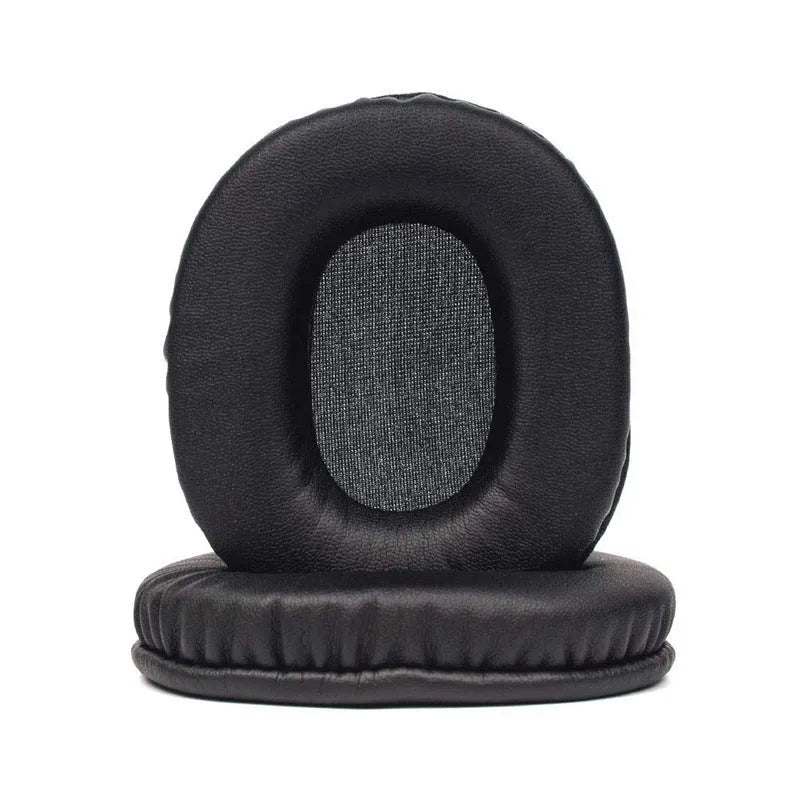 A pair of black PU leather replacement headphone covers for Sony 1R model.