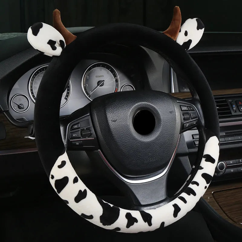 38cm plush automotive steering wheel cover in black or coffee colour