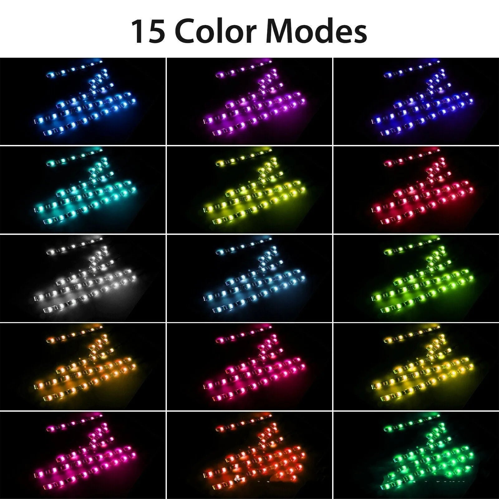 Black silicone RGB LED light bar with remote control for car and motorcycle atmosphere lighting.