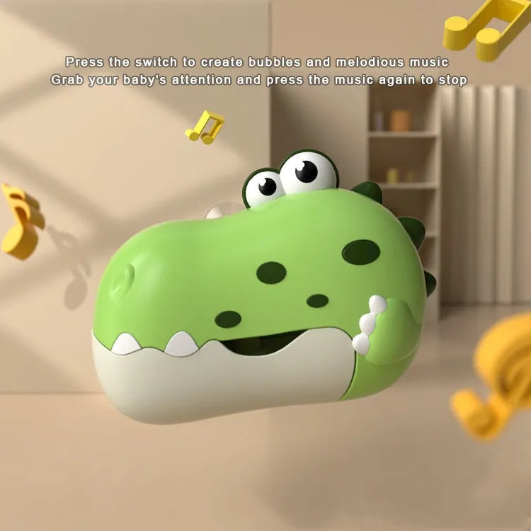 Dinosaur spit bubble machine in yellow plastic for bathroom water play, 21x15x8.5cm