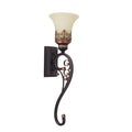 American wrought iron single head wall lamp with glass shade 55cm height black finish