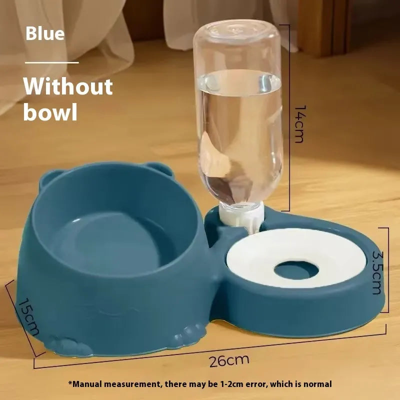 Grey and black automatic pet water fountain with two stainless steel bowls and a quiet submersible pump.