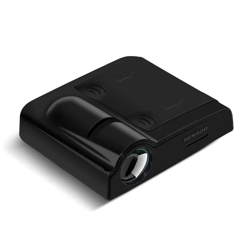 Beige and black ABS plastic universal car door projection lamp showing scale at 6.5cm long.