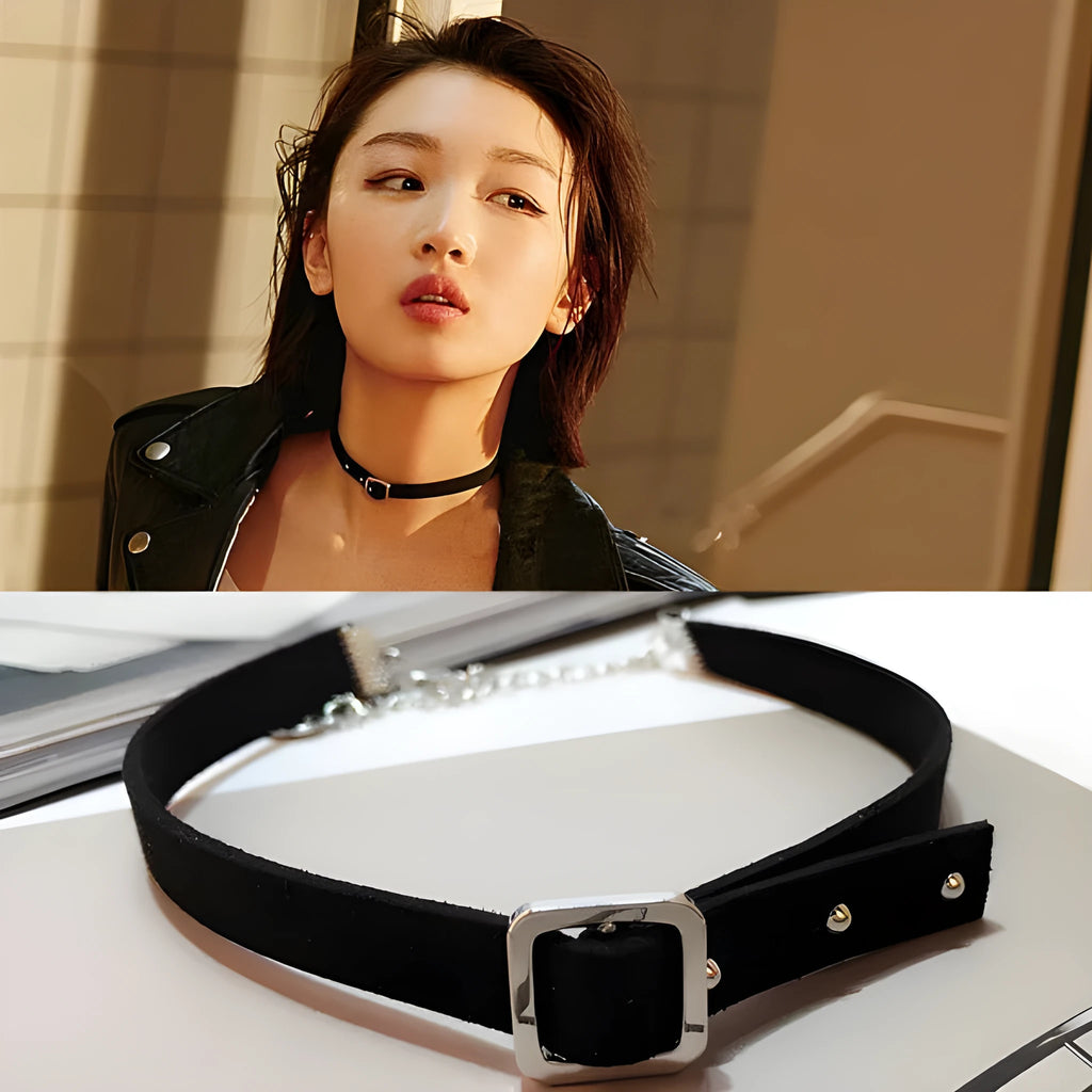 Studded geometric choker necklace electroplated alloy in gold colour on display