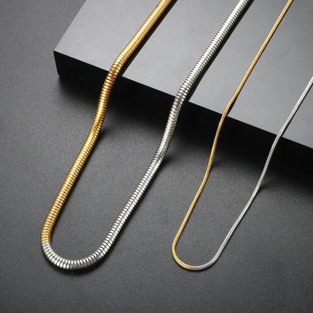 Golden 3 mm stainless steel snake bones chain necklace for women