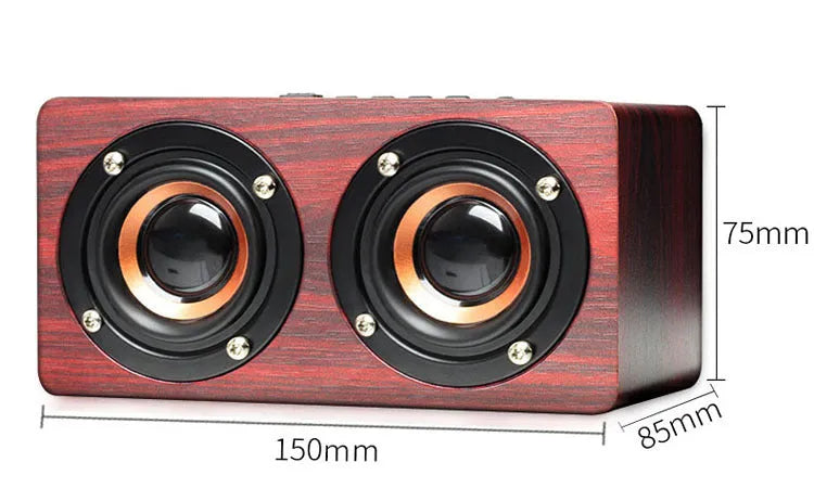 Wireless Bluetooth Speaker W5 with wood shell in redwood or yellow wood grain, USB and card playback, 6 hour battery