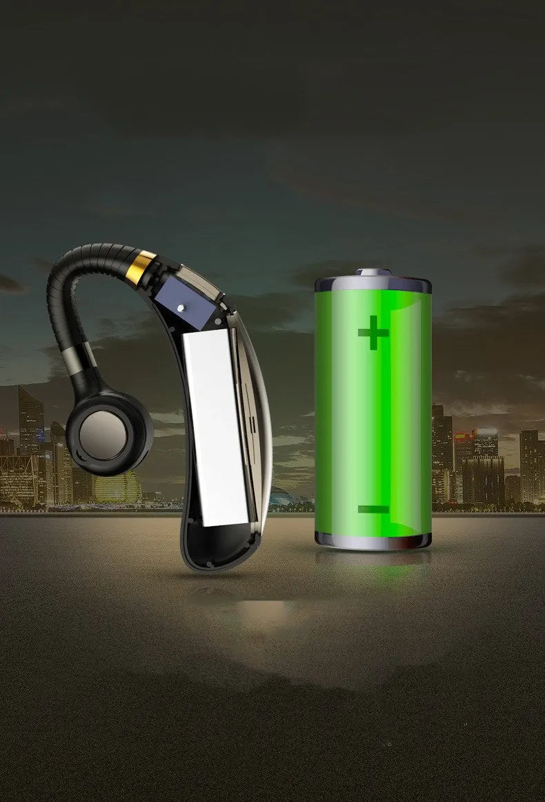 Wireless hanging ear Bluetooth headset in black with 24-hour talk time and 300mAh battery