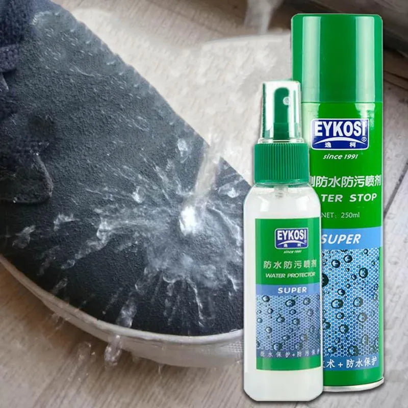 Blue waterproof spray shoe cleaner with superhydrophobic coating for leather and suede
