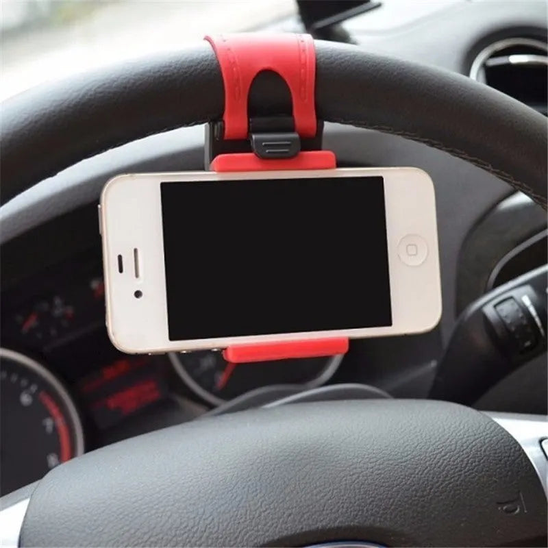Black universal car steering wheel phone holder clip mount for smartphones