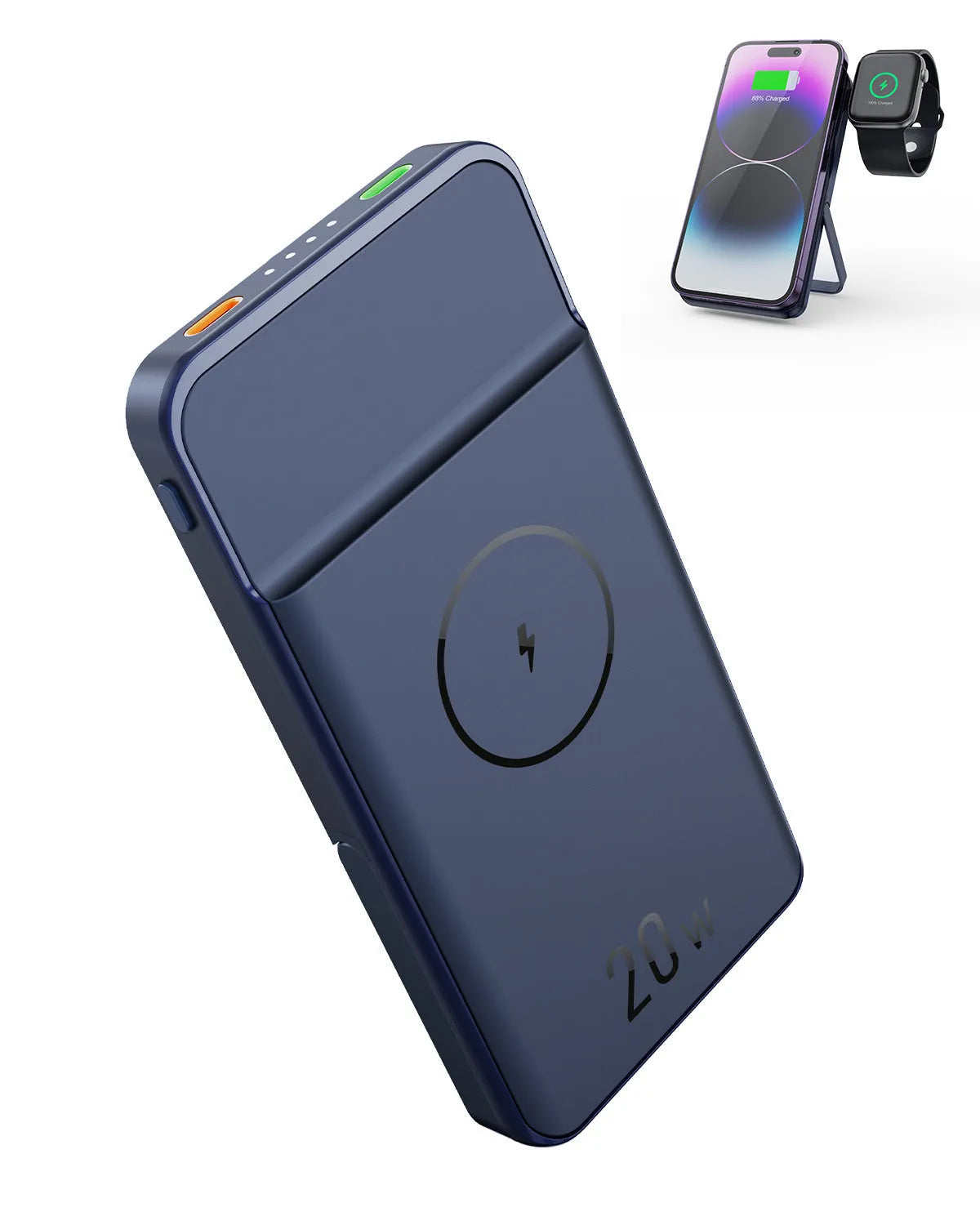 Black industrial style 10000mAh magnetic wireless power bank with bracket