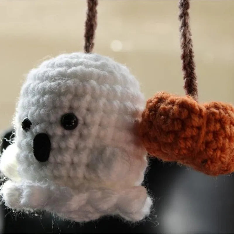 Hand-woven plush automobile hanging ornament with cartoon design for car interior decoration