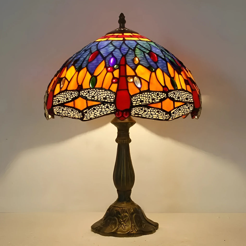 Stone Tiffany-style table lamp with dragonfly design in European retro style