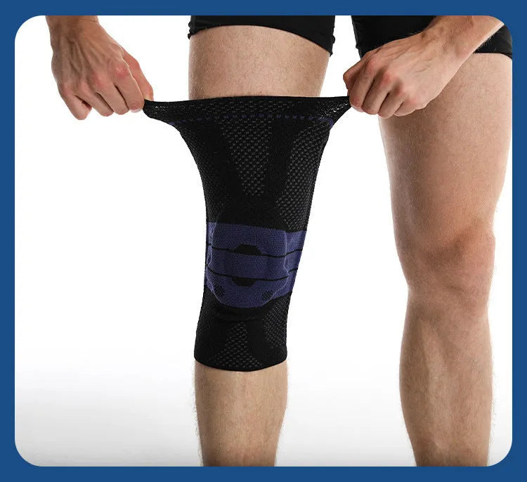 Black and blue basketball knee pads made from nylon and spandex for adult sports protection